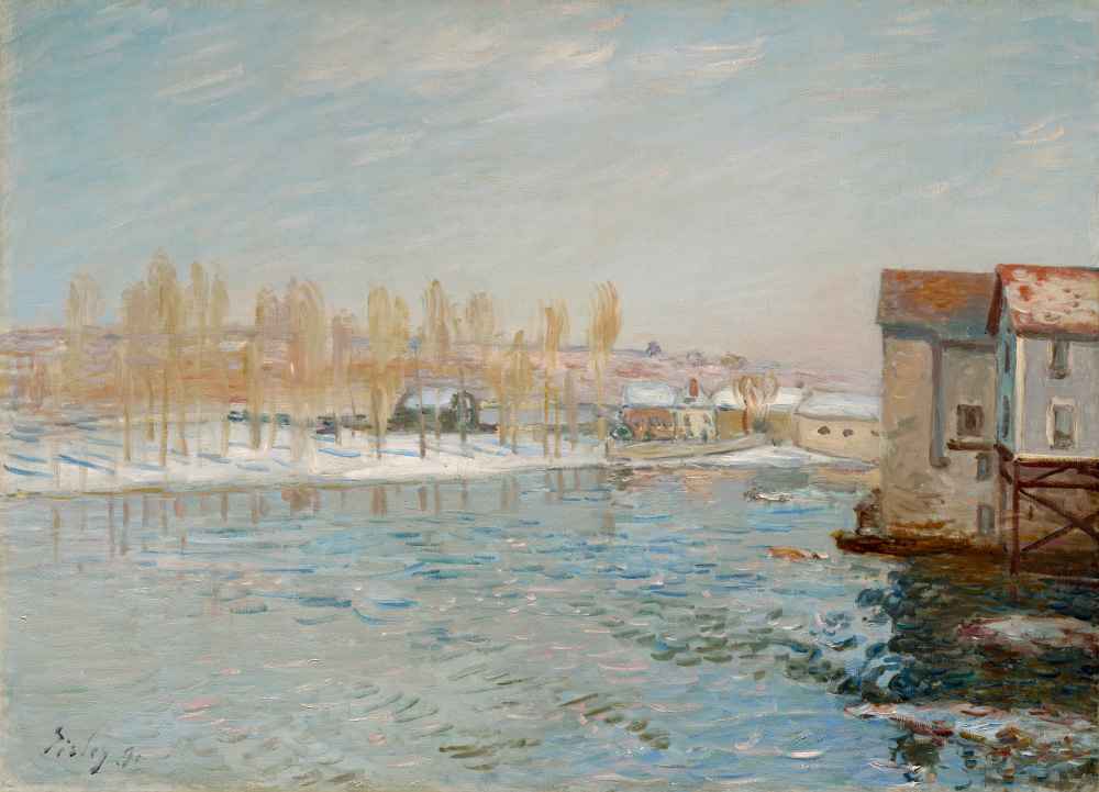 The Loing and the Mills of Moret, Snow Effect - Alfred Sisley