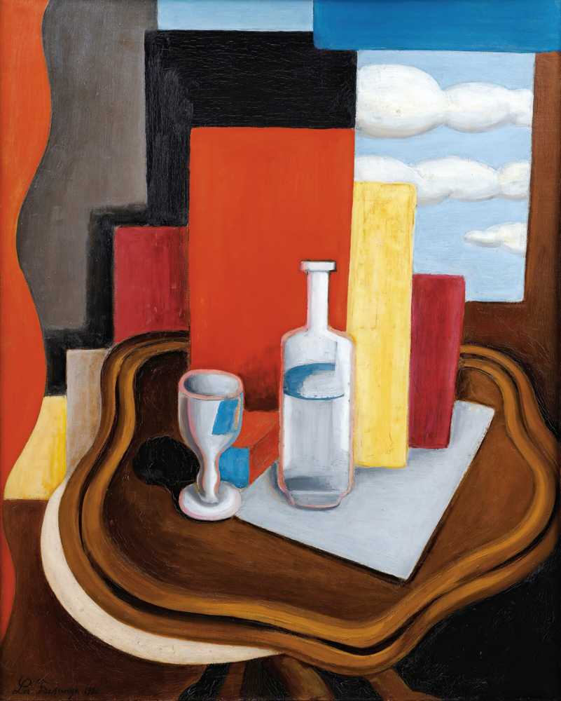 The Louis-Philippe Table With Bottle And Glass (1920) - Roger de La Fresnaye