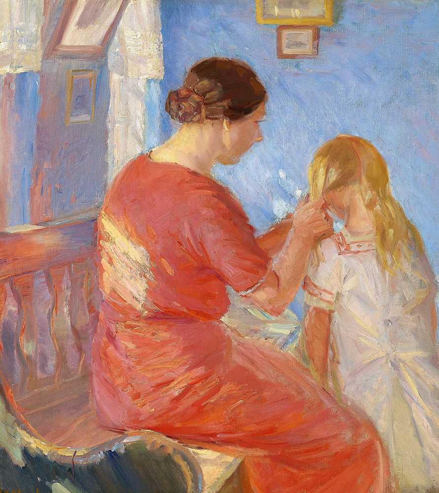 The mother braids the baby's hair - Anna Ancher