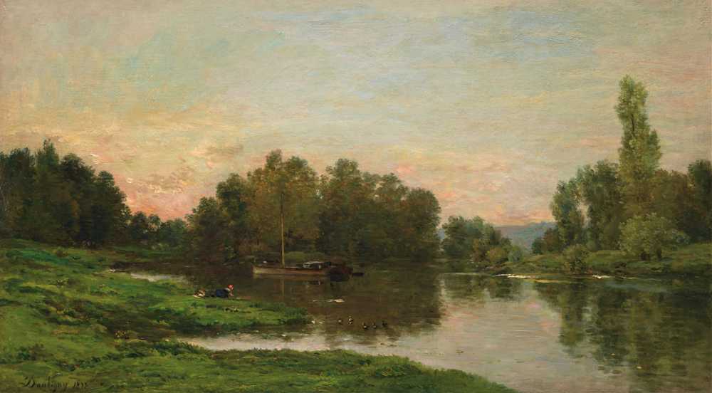The Painter’s Barge at the Ile de Vaux on the Oise River (1877) - Daubigny