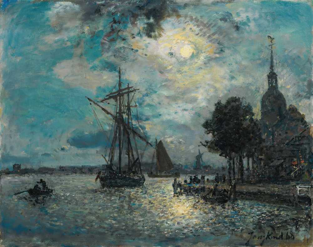The Port Of Dordrecht By Moonlight (1868) - Johan Barthold Jongkind