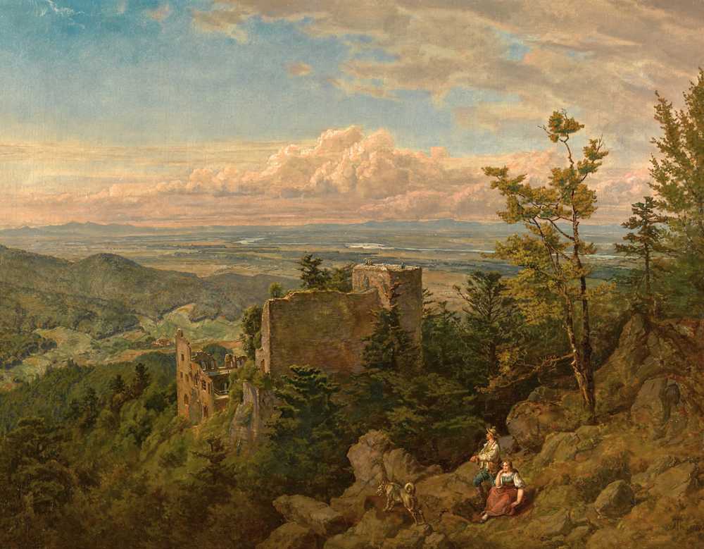The ruins of the castle at Hohenbaden; looking out over the Rhine val... - Thoma