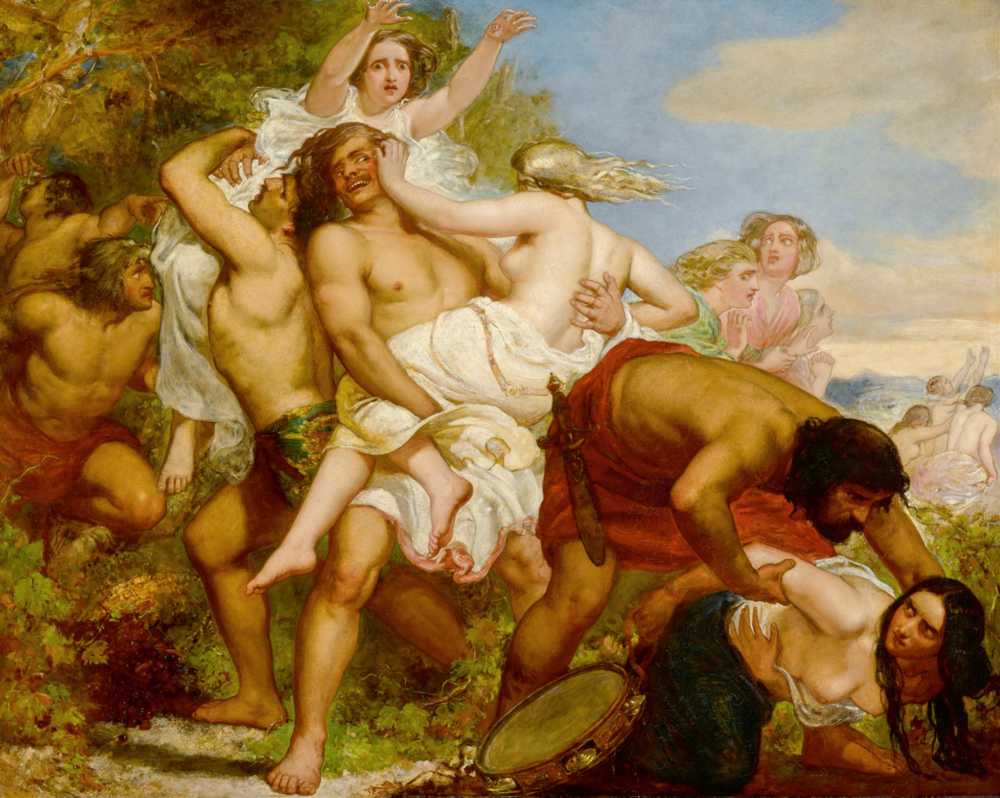 The tribe of Benjamin seizing the daughters of Shiloh in the vineya... - Millais