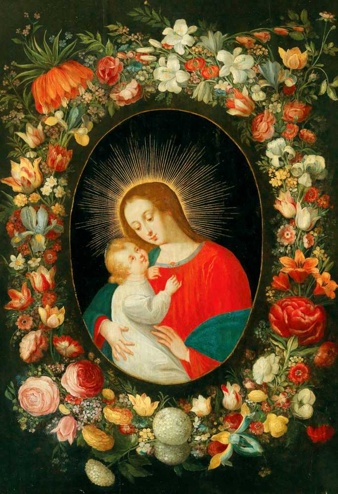 The Virgin and Child in a cartouche surrounded by a ga... - Brueghel Jan younger