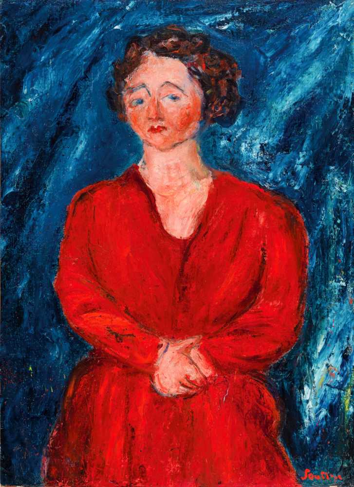 The Woman in Red on a Blue Background - Chaim Soutine