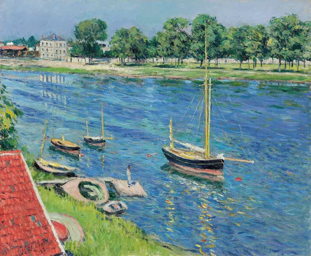 The Seine at Argenteuil, boats at anchor (1883) - Caillebotte