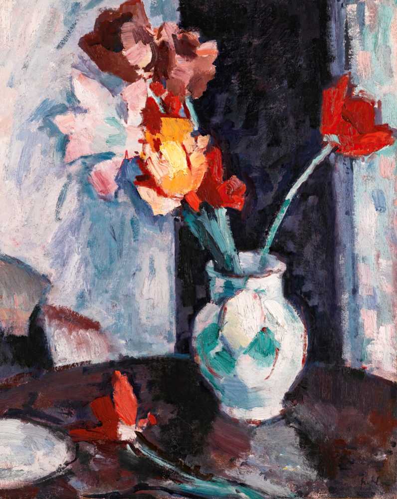 Tulips In A White Vase - Samuel Peploe