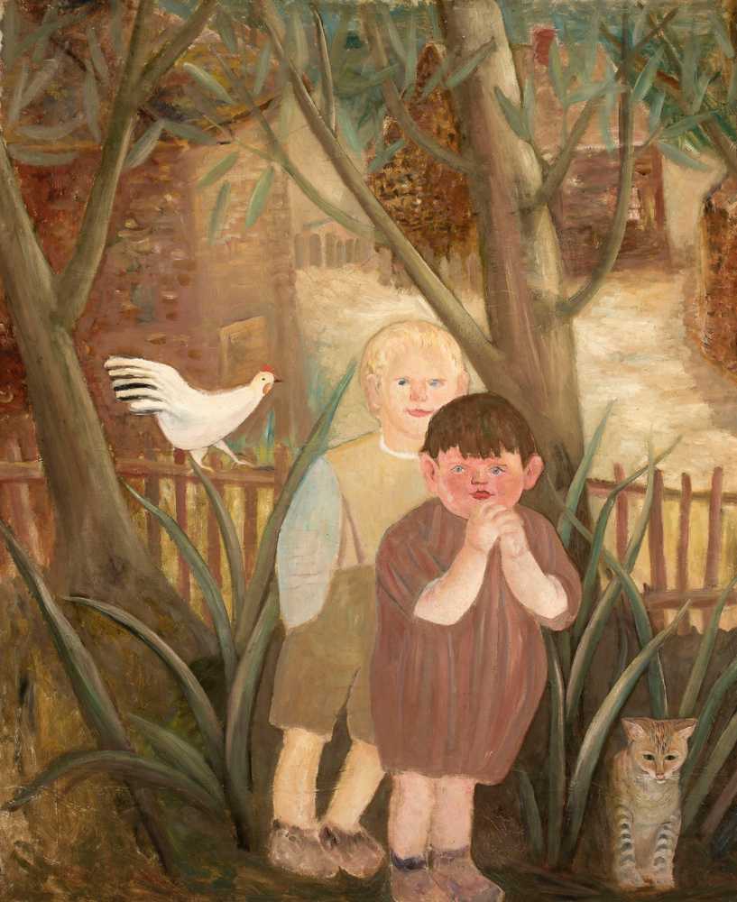 Two children with a cat (1920) - Tadeusz Makowski