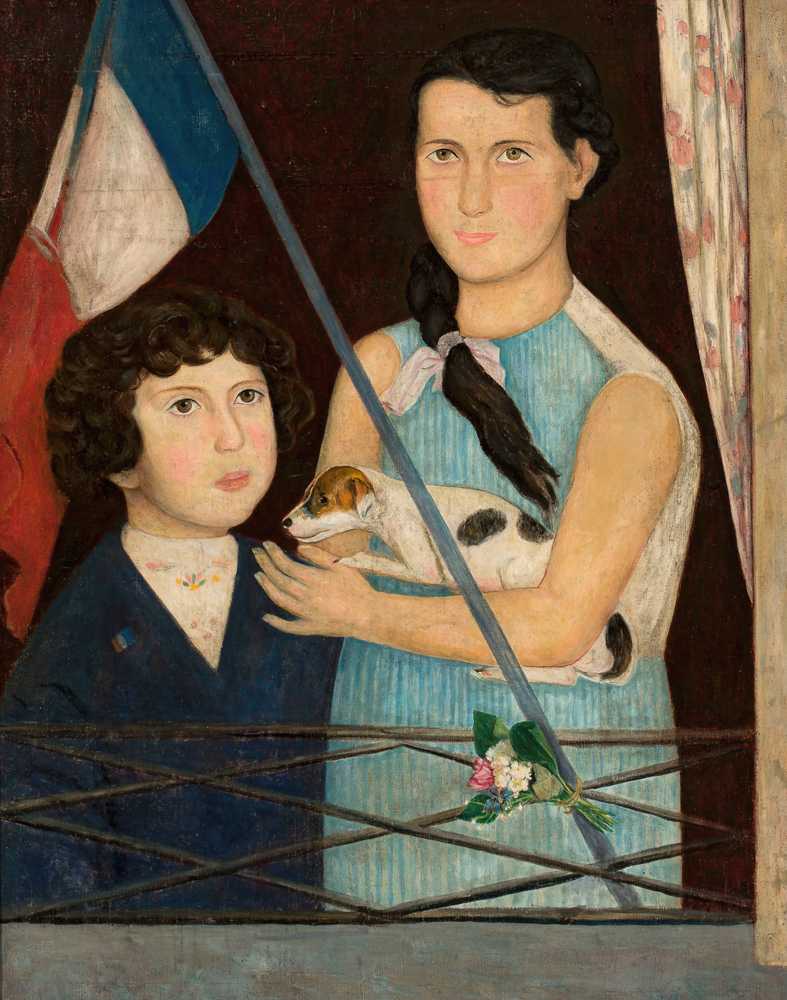 Two children with a French flag (1920) - Tadeusz Makowski