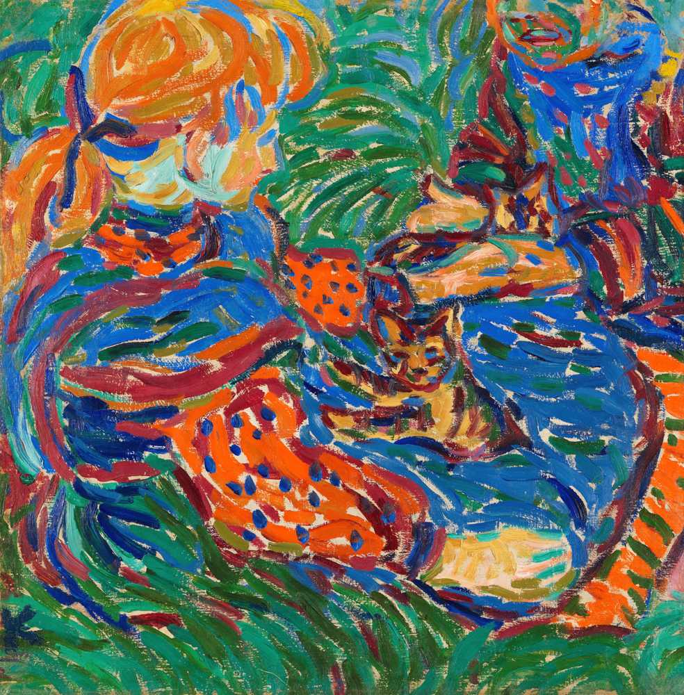 Two Girls Playing with Cats (1907) - Ernst Ludwig Kirchner