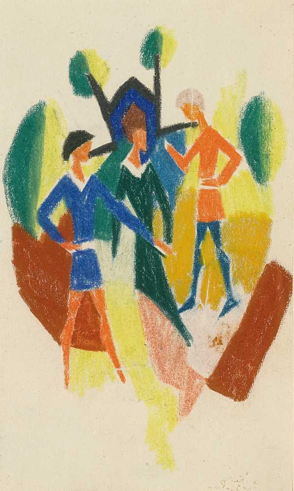 Two Men And A Woman (Embroidery) (1914) - August Macke