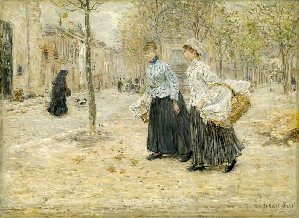 Two Washerwomen Crossing a Small Park in Paris (c. 1890) - Raffaelli
