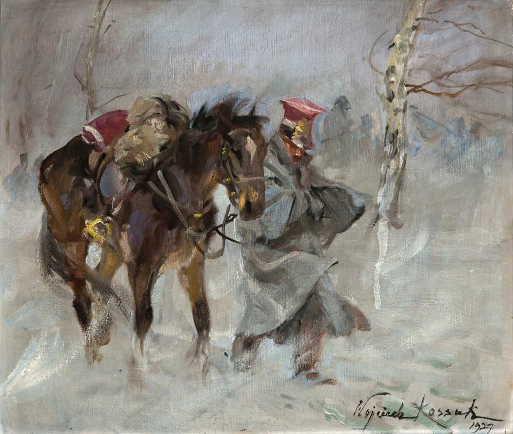 Uhlan Leading a Horse (1927) - Wojciech Kossak