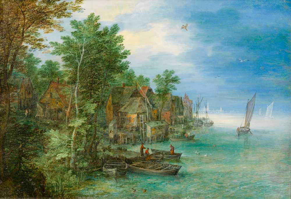 View of a Village along a River (1604) - Jan Brueghel Starszy