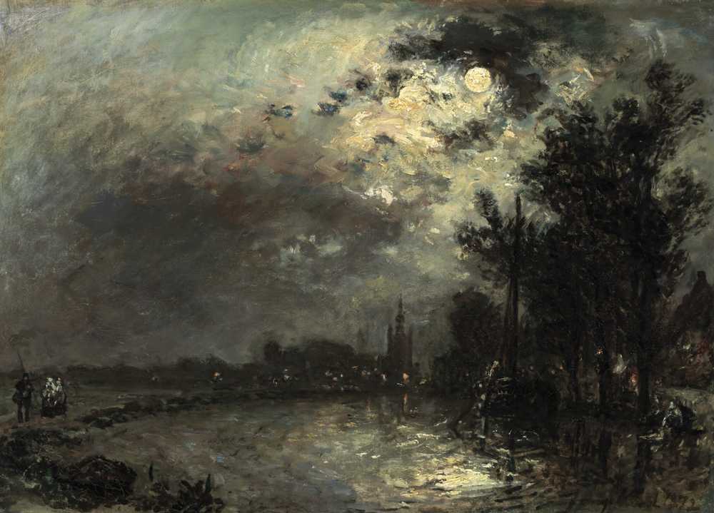 View on Overschie in Moonlight (1872) - Johan Barthold Jongkind