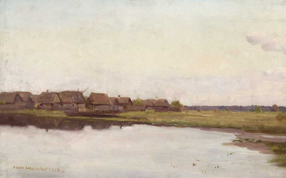 Village at waterside (1913) - Józef Chełmoński
