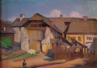 Wall fragment and a boy (circa 1909) - Władysław Ślewiński