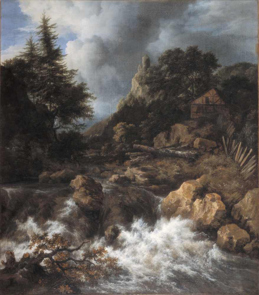 Waterfall with a Half-Timbered House and Castle (circa 1665-1670) - Ruisdael
