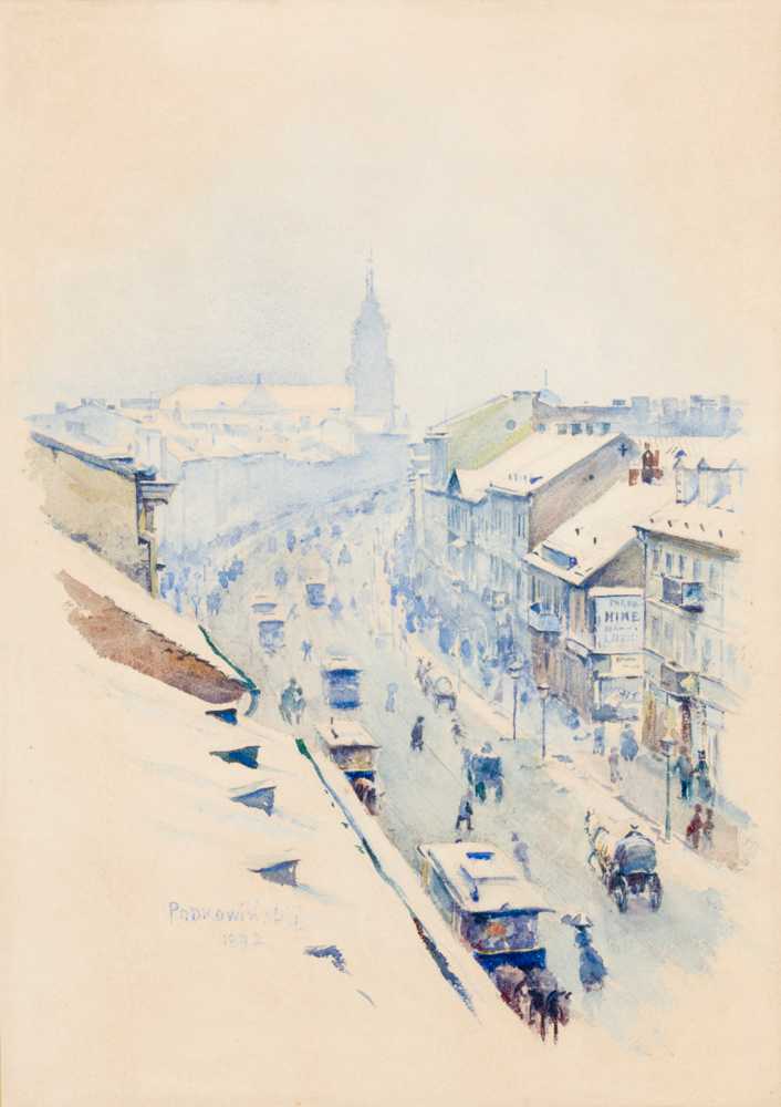 Widok na Nowy Świat w Warszawie zimą (1892) - Podkowinski