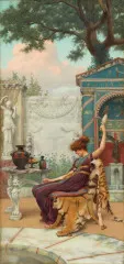 Winding wool in a Pompeian garden (1894) - John William Godward