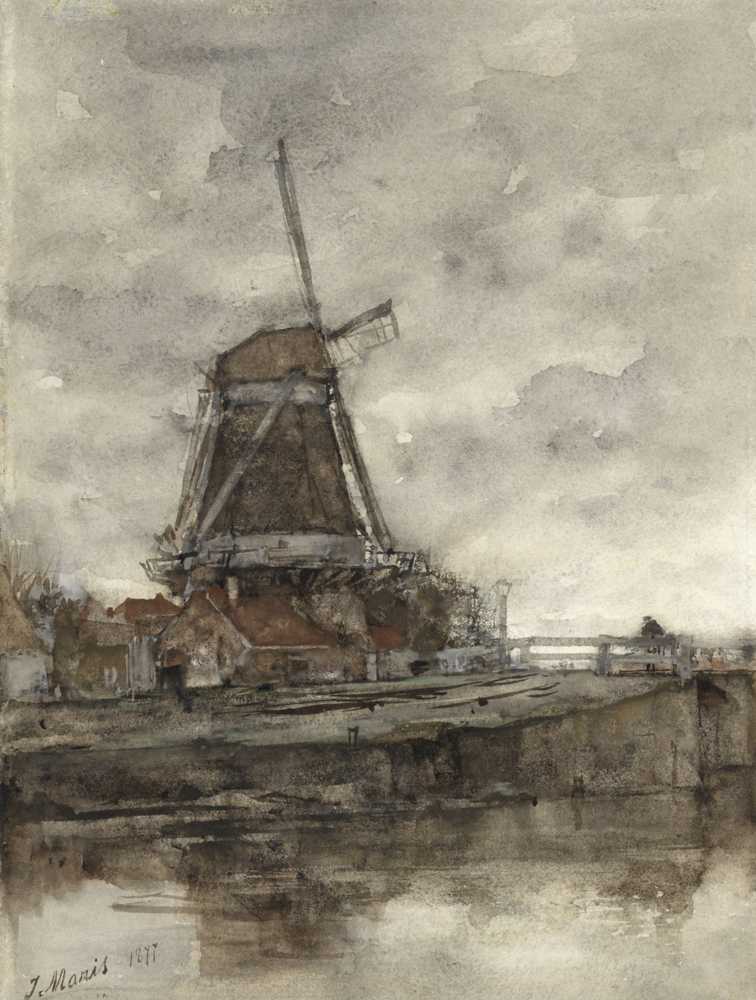 Windmill and bridge at the Noord-West-Buitensingel in The Hague (1877) - Maris