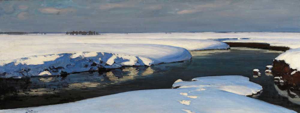 Winter landscape with a river (1907) - Julian Fałat