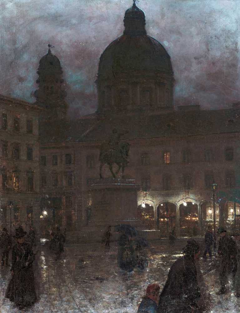 Wittelsbacher Platz in Munich at night (1890) - Aleksander Gierymski