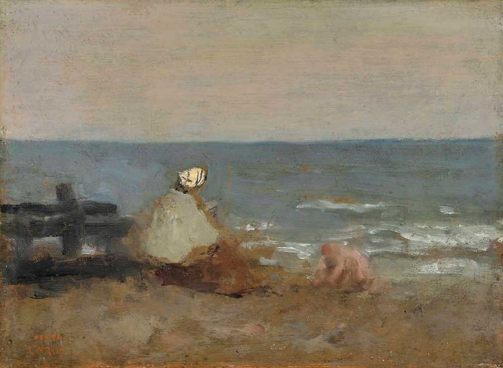 Woman and Child by the Sea, Étretat (1865) - Jean Baptiste Camille Corot