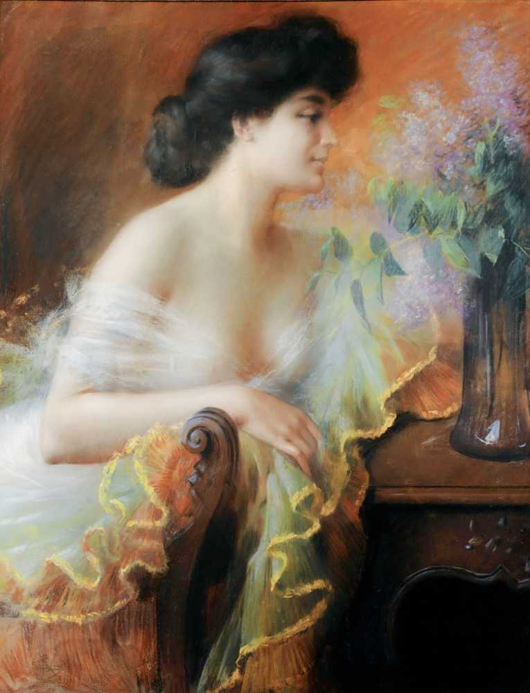 Woman with bouquet of lilacs - Delphin Enjolras