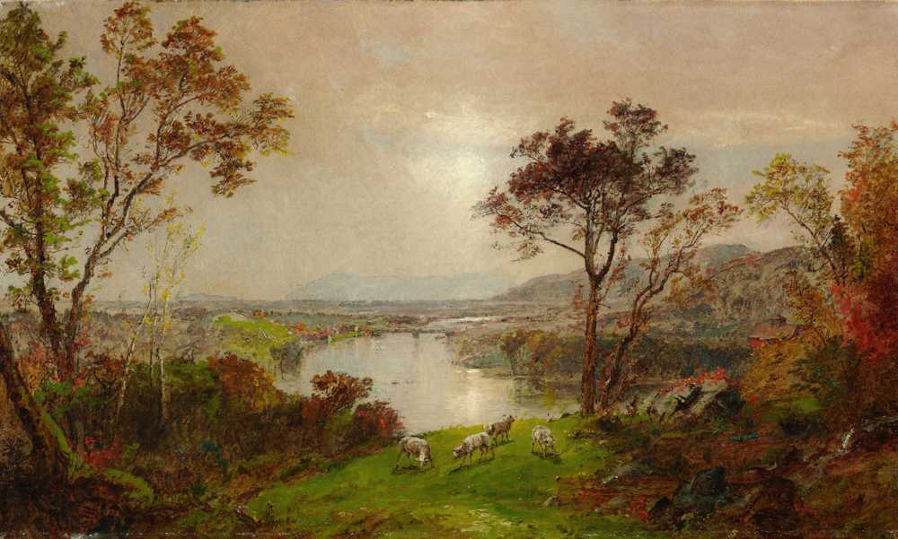Wyoming Valley (Probably, Landscape with Sheep) - Jasper Francis Cropsey