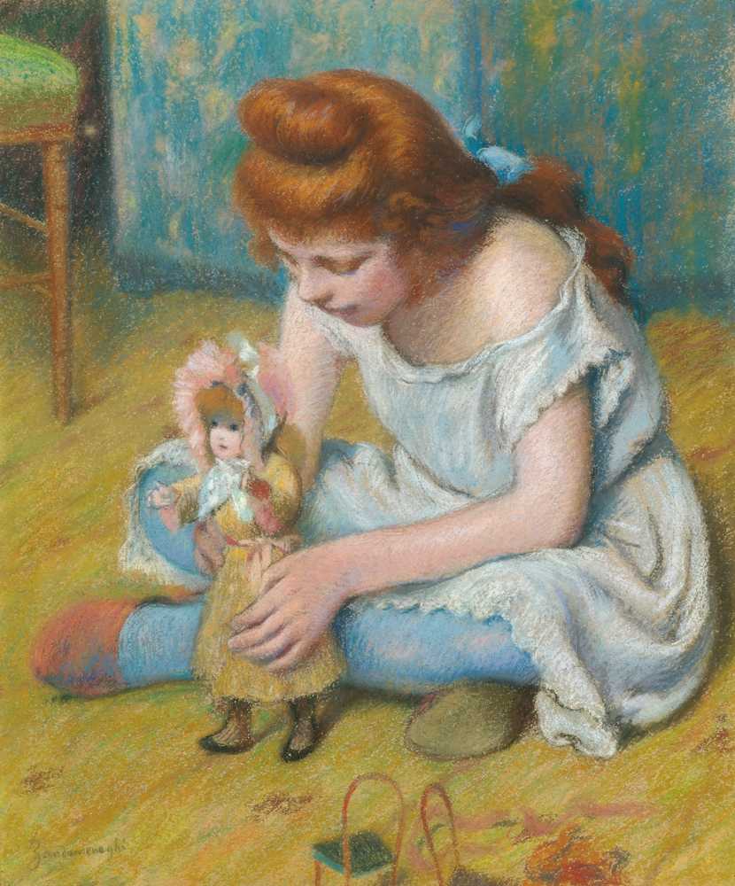 Young Girl Playing With A Doll - Federico Zancomeneghi