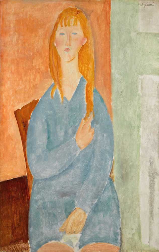 Young girl seated, hair down (Young girl in blue) (1919) - Amedeo Modigliani