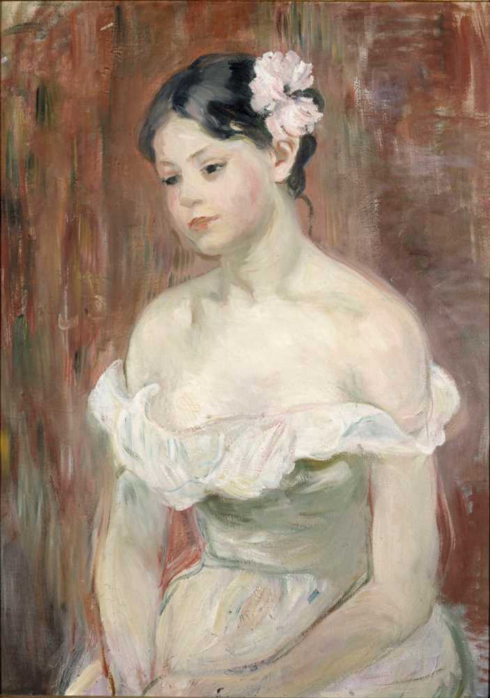 Young girl with cleavage, flower in hair (1893) - Berthe Morisot