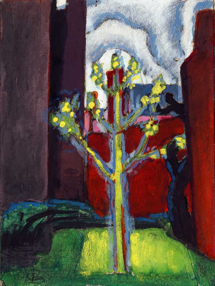 Young Tree in Red Courtyard (1919) - Friedrich Julius Oskar Blümner