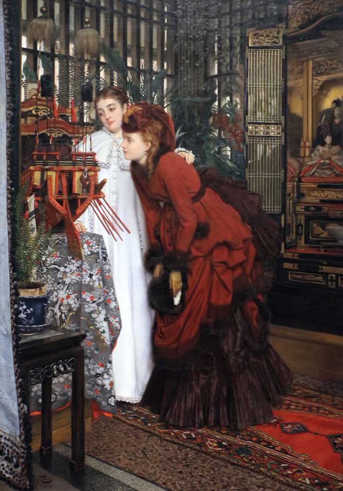 Young woman looking at Japanese items (1869) - James Tissot